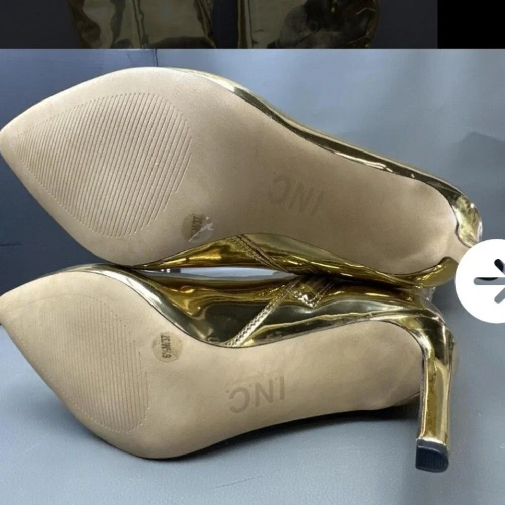 INC Iyonna Gold Metallic Slouch Stiletto Gilded Over The‎ Knee Boots Women 6.5M